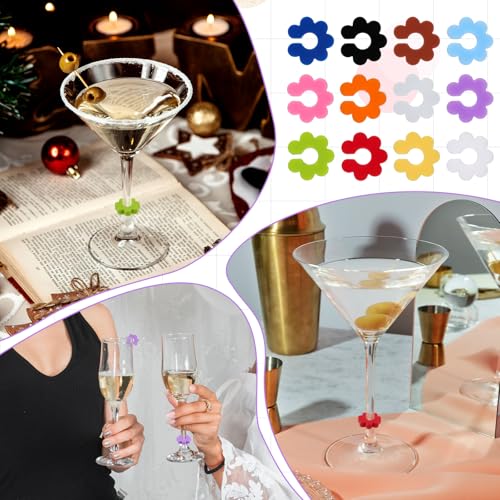 24 Pcs Silicone Wine Glass Charms Reusable Drink Markers for Glasses & Bottles