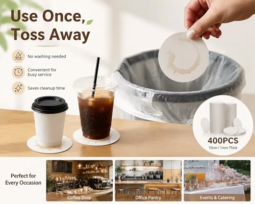 TaoBary White 400 Pcs 4-Inch Cardboard Coasters Bulk, 1mm Thick, Disposable