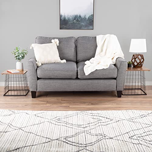 Nesting End Tables Set of 2 - Square Wood Top Side Tables with Storage Baskets