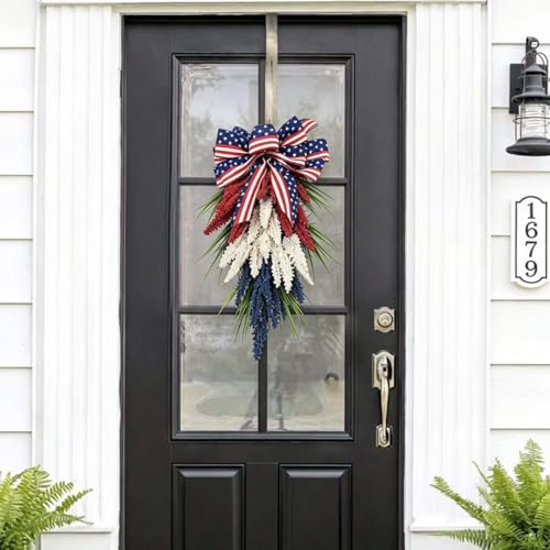 20-Inch Patriotic Door Swag, Red White and Blue Floral Wreath for Front Door