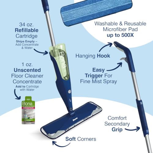 Multi-Surface Floor Spray Mop Kit with Washable Microfiber Pad & Cleaner