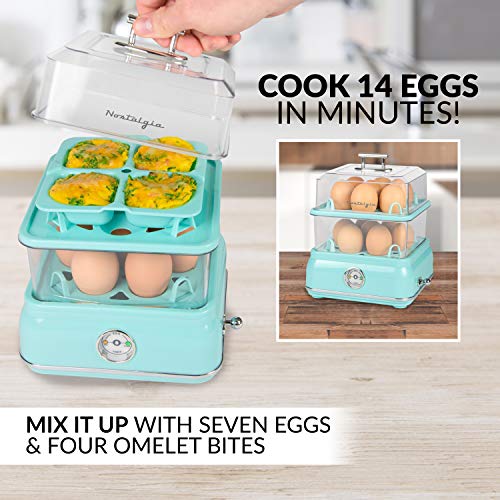 Nostalgia CLEC14AQ Retro Premium 14 Capacity Electric Large Hard-Boiled Egg Cooker, Poached, Scrambled, Omelets, Whites, Sandwiches, for Keto & Low-Carb Diets, Aqua