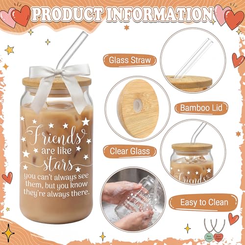 16oz Glass Iced Coffee Cups with Bamboo Lids and Straws - 4 Piece Set