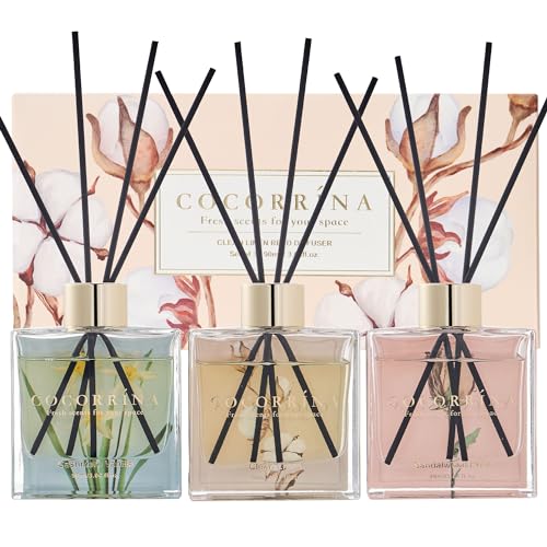 3-Pack Reed Diffuser Set with 24 Sticks - Vanilla, Rose & Linen Fragrance