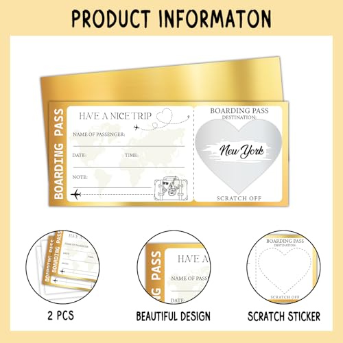 ZEDEV 2-Pack Surprise Travel Boarding Pass Scratch & Reveal Gift Set with Envelopes