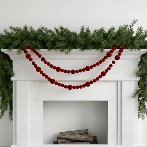 Canlierr Burgundy 6 ft Velvet Bead Garland Christmas Tree Ornaments