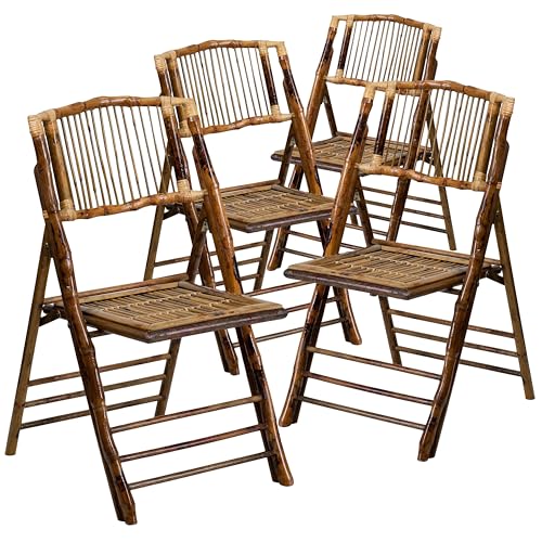 Bohemian Bamboo Folding Chairs, Set of 4, Commercial Grade Event Seating
