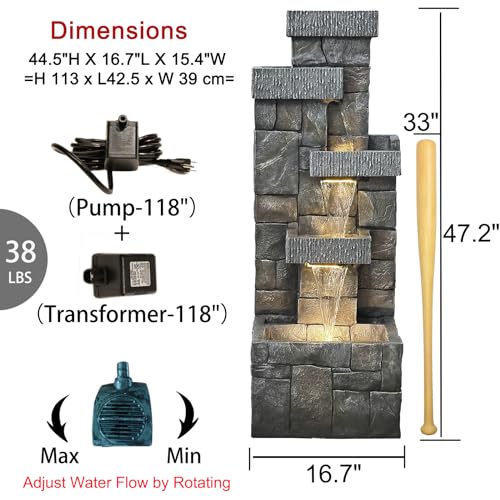 44.5-Inch 4-Tier Modern Floor Standing Water Fountain with LED Lights