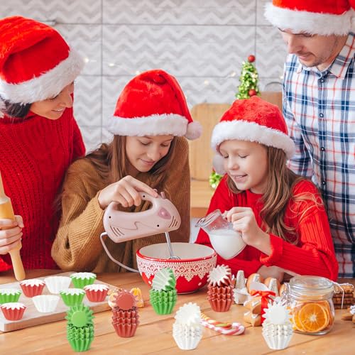Multicolor Mini Cupcake Liners 210 Count - Grease-Resistant Red Green White Xmas