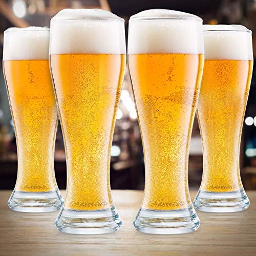 Nucleated Pilsner Beer Glasses - 16 oz Craft Beer Glass Set, 4 Pack