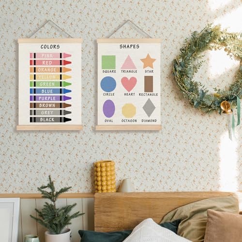 Supwhd Shapes and Colors Learning Posters 12x16 Set with Hanger Frame