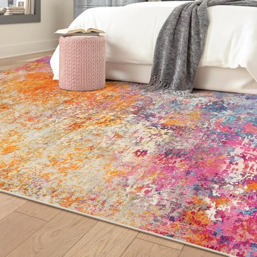 Modern Abstract Area Rug 5x7 Washable Non-Slip Soft Faux Wool Living Room Carpet