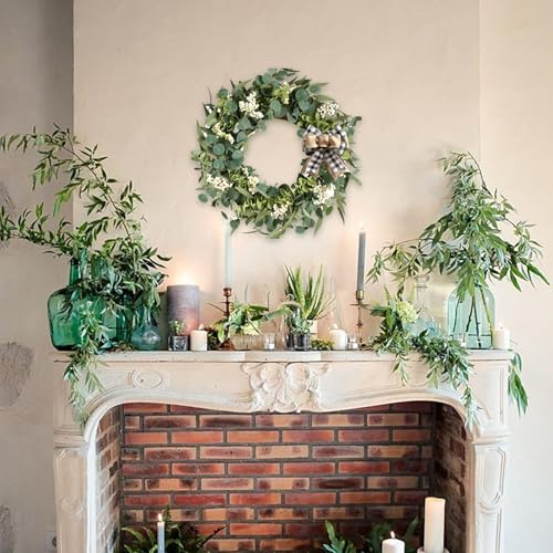 20-Inch Artificial Eucalyptus Wreath with Burlap Bow for Front Door Decor