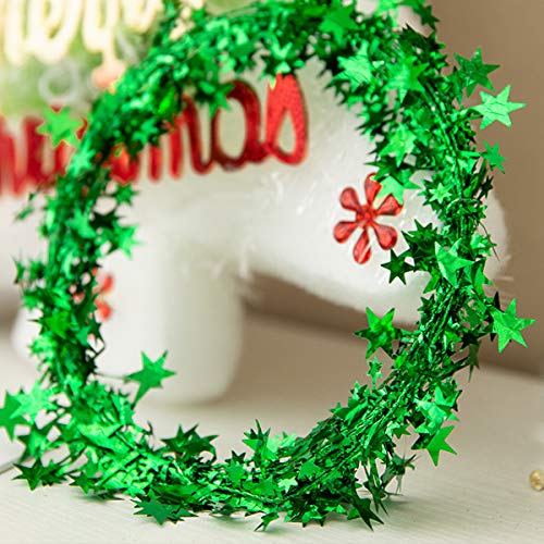 50ft Green Star Tinsel Garland with Wire - Christmas Star Decorations, 2 Pack