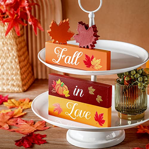 Fall Wooden Leaf Decor Blocks Set for Autumn Tiered Tray Home & Wedding Decor