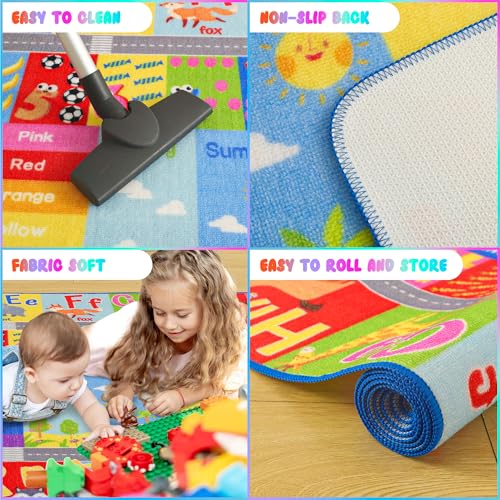 Educational Alphabet & Numbers Play Rug for Kids - 3x5 Non-Slip Area Carpet