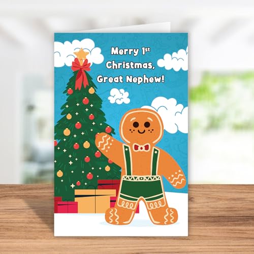 First Christmas Card for Great Nephew – Sweet 1st Xmas Wishes, 8x5 Card, Bablira