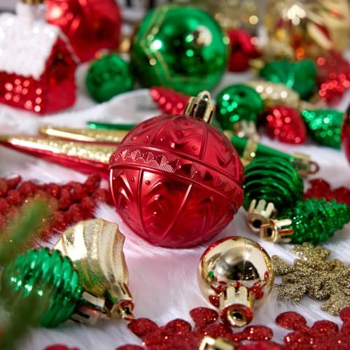 VeriNatural 96Pcs Shatterproof Christmas Ornaments Set – Multi-Color with Gold Hangers