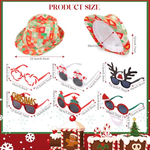 NICOWARM 12pc Christmas Photo Booth Prop Kit with Fedora Hats & Party Sunglasses