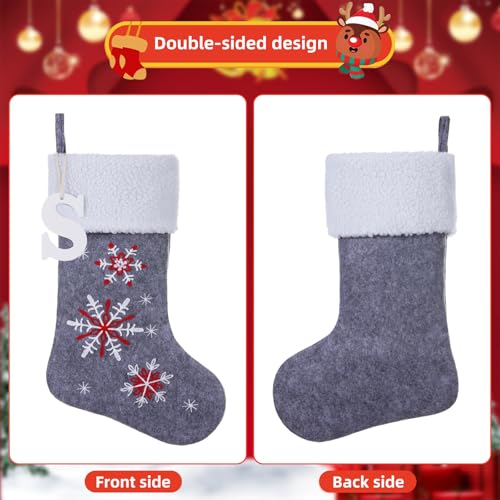 JKSVE 19.5 Inch Personalized Wooden Initial Christmas Stocking with Embroidered Snowflake (paw) – White Wood Initial, Polar Fleece Cuffs