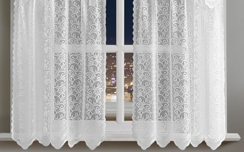 White Lace Kitchen Curtains 3-Piece Set with Valance & Tiers