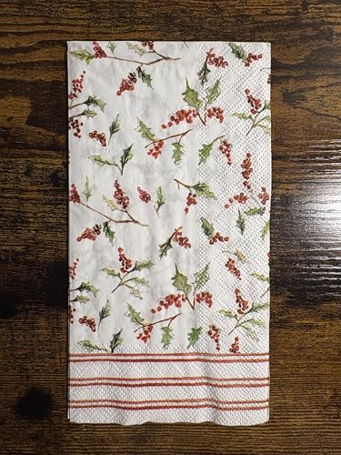 Christmas Ilex Berries Disposable 3-Ply Paper Napkins 8.5 x 4.5 inches - 16 Count