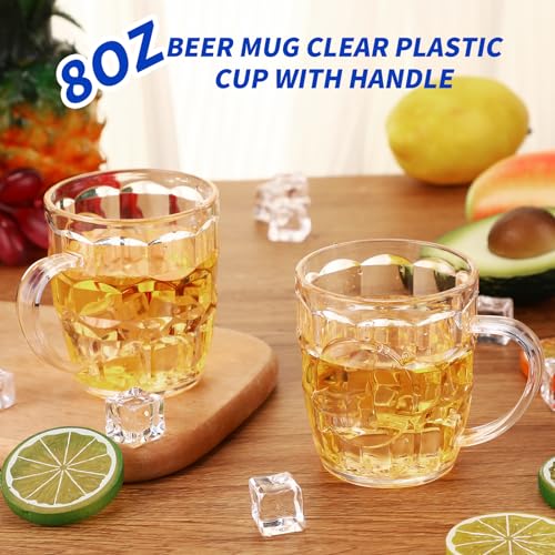 8 oz Plastic Beer Mugs with Handles, Reusable Dimpled Steins - 20 Pack
