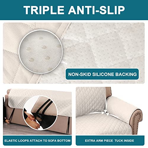 100% Waterproof Non-Slip Sofa Cover - Quilted Couch Protector (70", Ivory)
