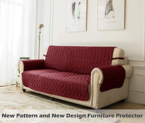 Waterproof Sofa Slipcover - Quilted Furniture Protector for Pets & Kids (Burgundy, 68")