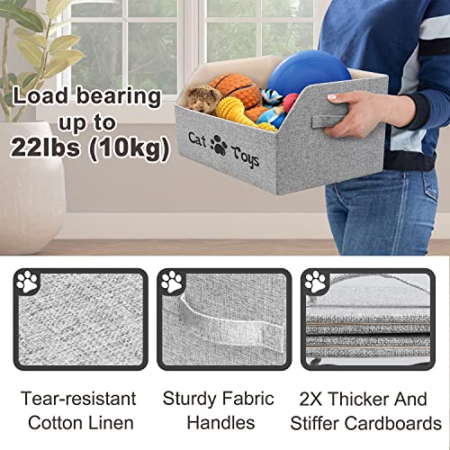 Large Collapsible Cat Toy Bin - Sturdy Linen Pet Toy Storage Basket