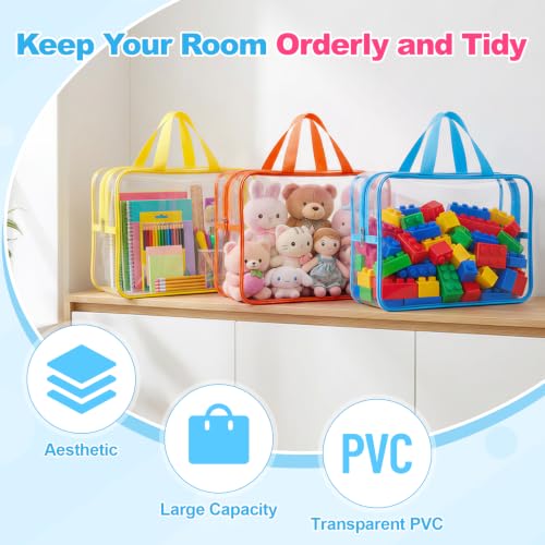 6-Pack Clear Toy Storage Bags with Zipper, Durable PVC Organizer for Toys