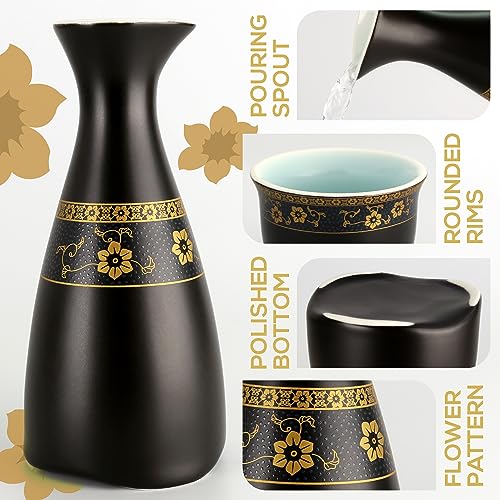 PUNNIO Black Japanese Sake Set with Warmer - 7pcs Ceramic Sake & Soju Gift Set