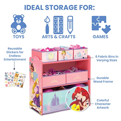 Disney Princess 6 Bin Kids Toy Storage Organizer with Stickers