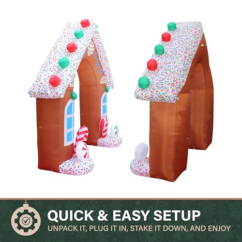 Fraser Hill Farm 8ft Gingerbread Arch Inflatable with Lights - Outdoor Holiday Decoration