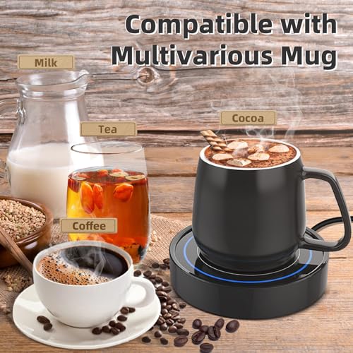 Dimux Blue Light Coffee Warmer with Mug Set - Electric Desk Beverage Warmer, Auto Shut Off, 12oz