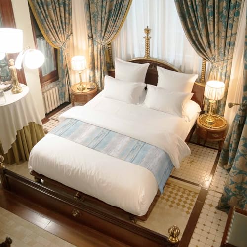 Aqua Blue King Size Bed Runner 94x20 Inches Satin Farmhouse Decor