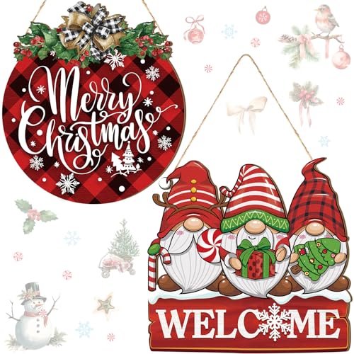 Thyle Gnome Christmas Welcome Door Sign 2 Pack, Holiday Farmhouse Decor