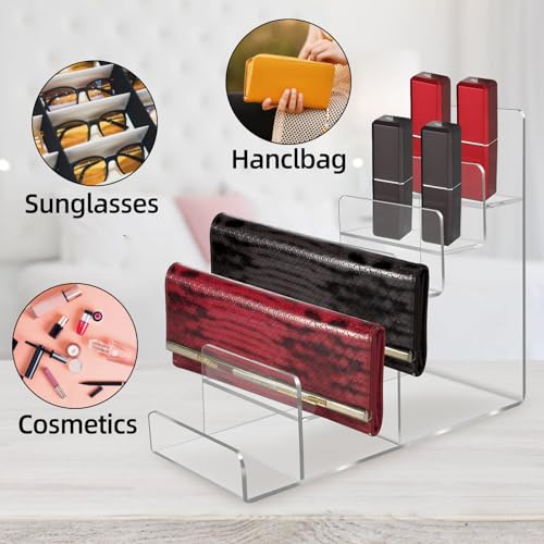 4-Tier Acrylic Wallet Display Stand, Clear Purse & Jewelry Organizer