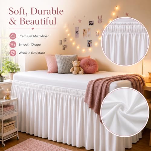 Twin XL Bed Skirt 32 Inch Drop - Soft Microfiber Elastic Wrap Around Dust Ruffle