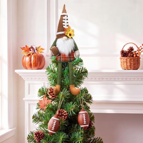 17.7-Inch Fall Football Gnome Tree Topper - Thanksgiving Tomte Plush Decor