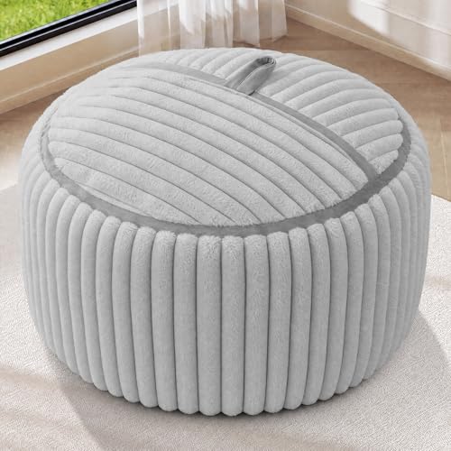HABUTWAY 3FT Light Grey Corded Plush Adult Bean Bag Chair Lounger & Sofa