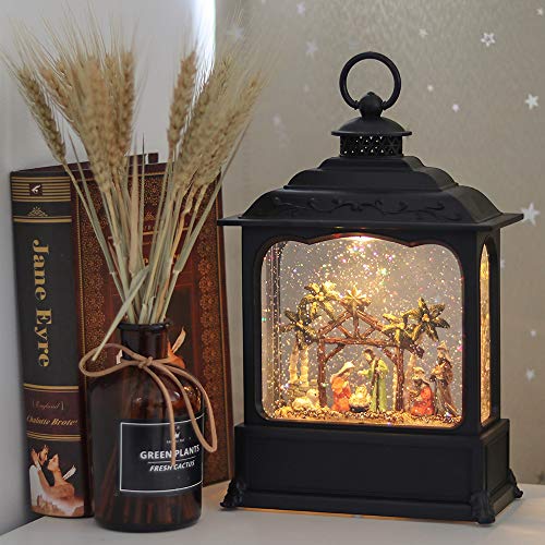 Nativity Musical Lighted Water Lantern - 11" Swirling Glitter Snow Globe
