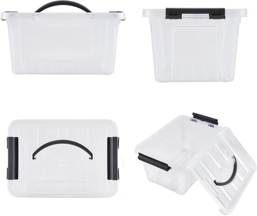Eslite 6 Quart Stackable Storage Bins - Clear Latching Boxes with Handle & Lid | Pack of 6 (Black Handle)