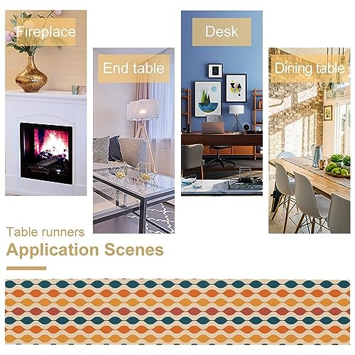 JanJCurt W13 x L90 Mid Century Table Runner Navy Blue Orange Red Geometric (13x90) Farmhouse