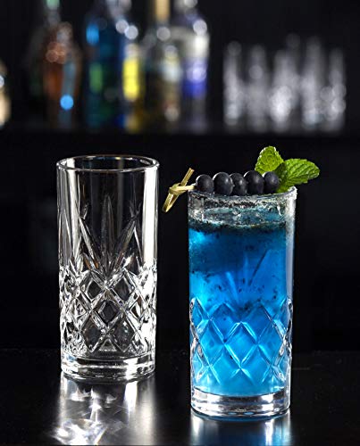 Royalty Art Hiball Tall Highball Glasses Set of 8, 12 oz Drinkware - Elegant Textured Design