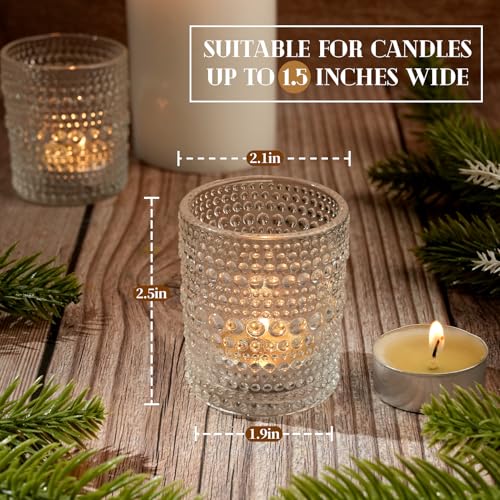 24 Pack Clear Glass Votive Candle Holders - 2x2.5 Inch Vintage Design