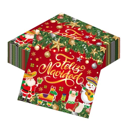 Deorfuy Feliz Navidad Spanish Christmas Party Napkins 50pcs - Festive Holiday Design