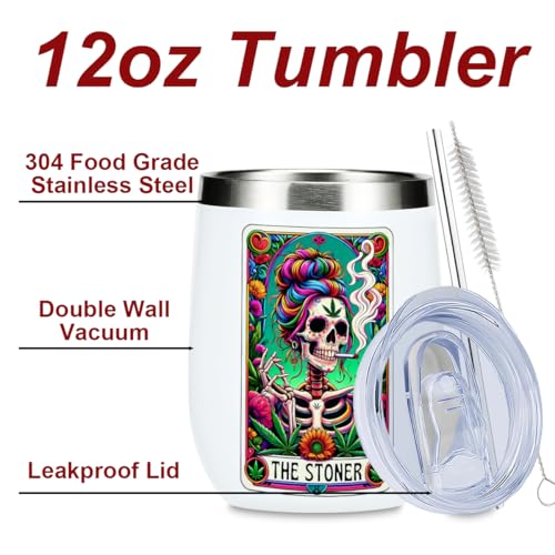 Funny Skeleton Tarot Card Wine Tumbler 12oz Skull Gothic Gift – Skull Card 1182 (Decohim)