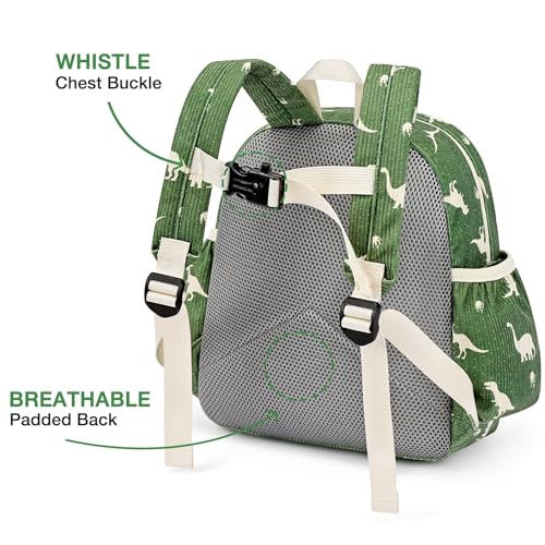 STEAMEDBUN Corduroy Kids Backpack for Boys and Girls 5-8 Dinosaur 15 Inch