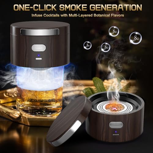 Aromara Brown Electric Whiskey Smoker Kit with 6 Flavor Wood Chips – Old Fashioned Whiskey Gift Set, Home Bar Accessories